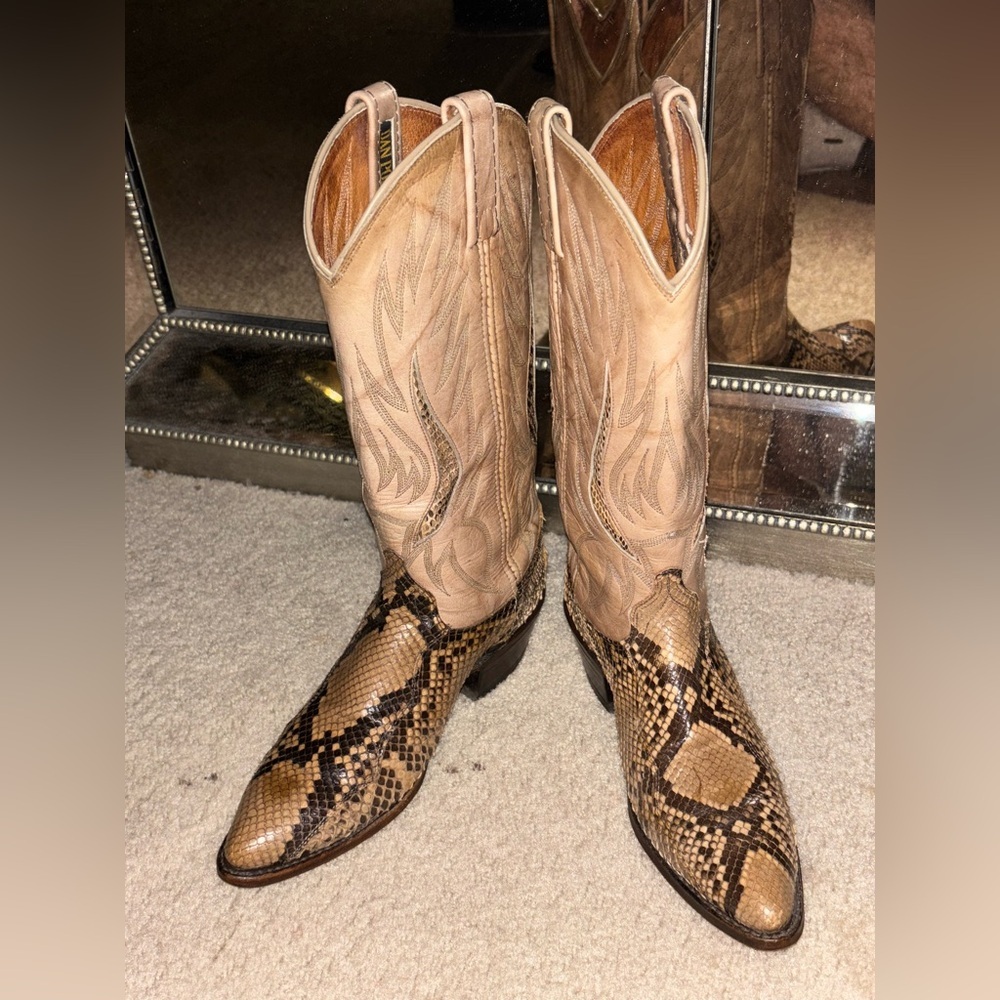 Dan Post Python Leather Boots Womens Brown Snakes… - image 3